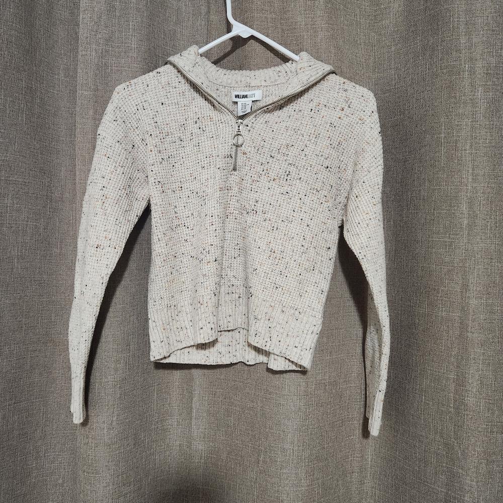 William Rast Cream Speckled Half-Zip Hooded Sweater